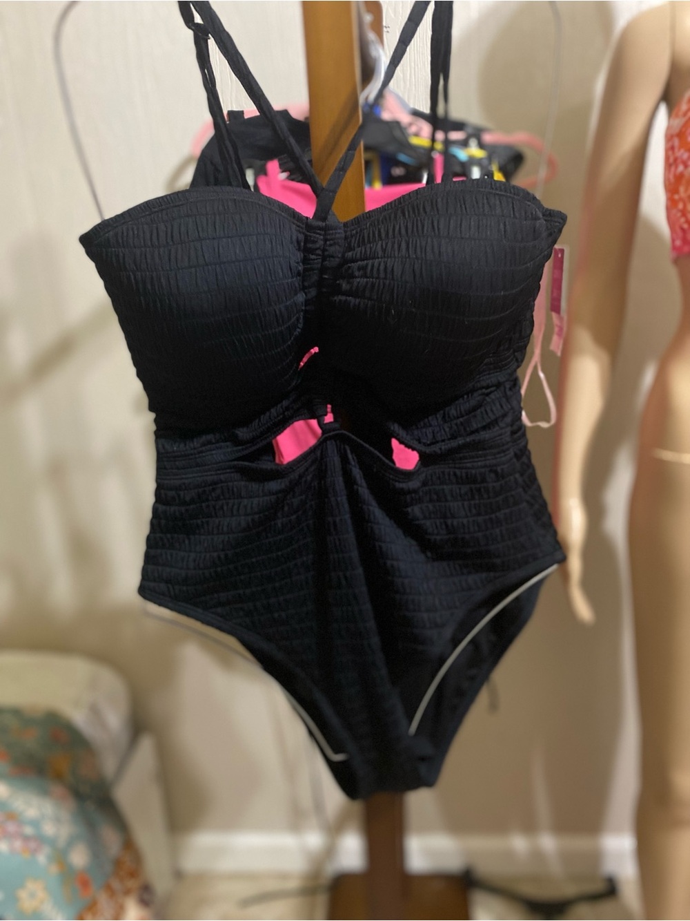 Bar III Black One-Piece Swimsuit with Pink Accents